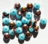 25 6x8mm Faceted Satin Blue & Copper Donut Beads